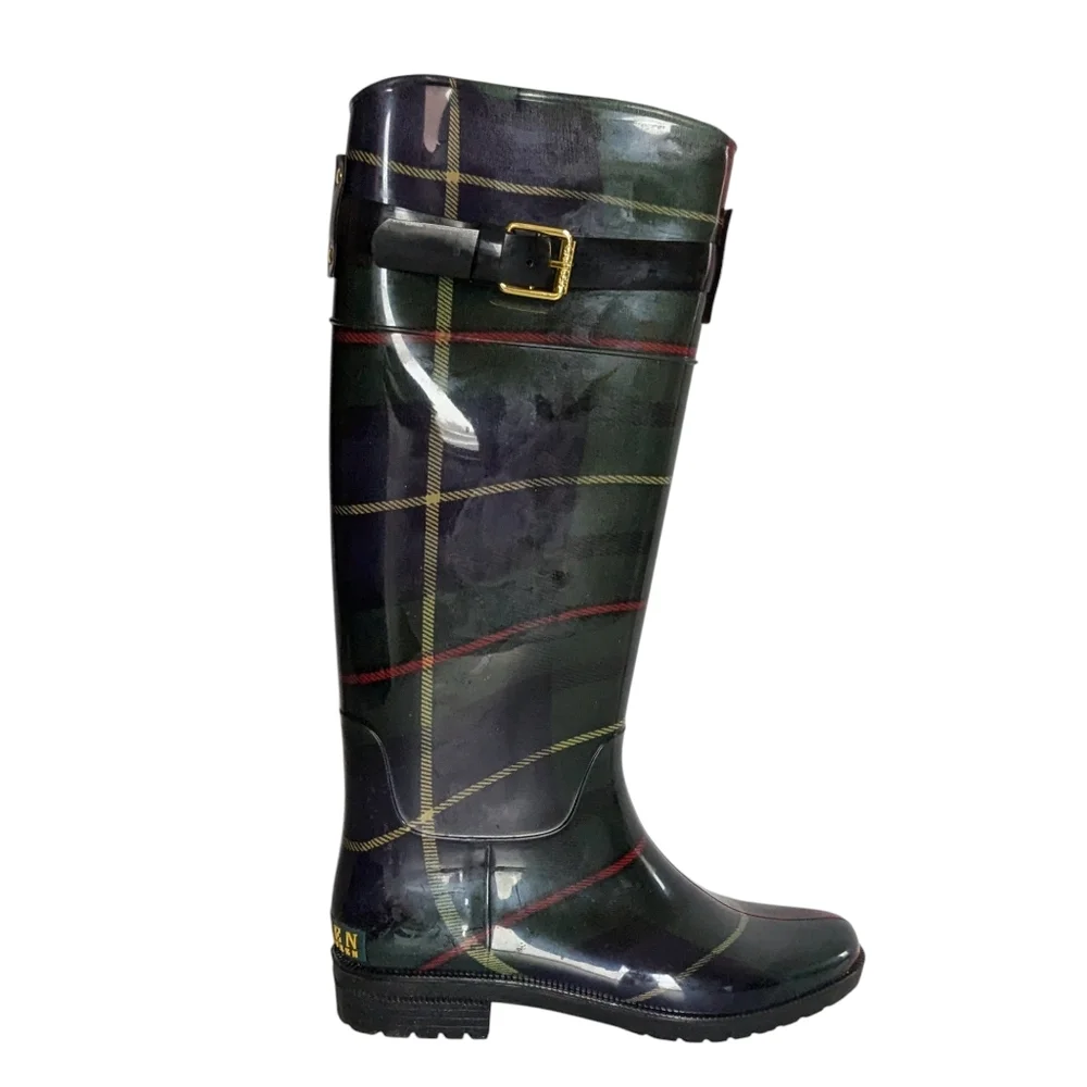 Lauren Ralph Lauren Rosslyn II Plaid Rain Boots Size 5